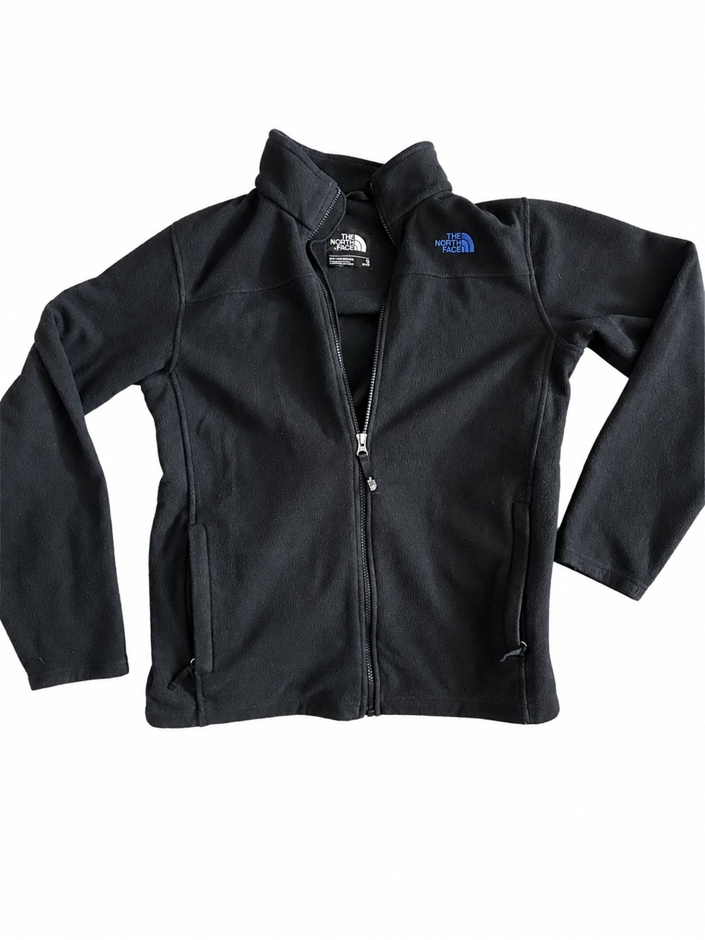 The North Face Boys XL Black Full Zip Fleece Jacket Blue Logo